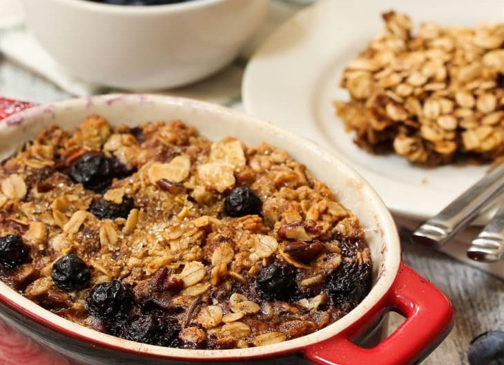 Baked Berry Coconut Oatmeal with Blueberries