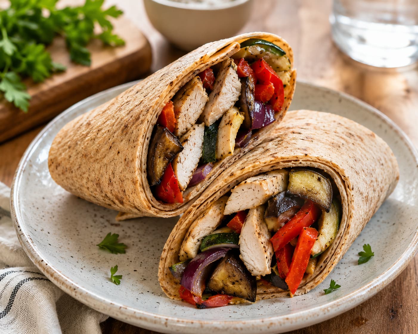 Chicken and Roasted Vegetable Wraps (Healthy, Diabetes-Friendly Dinner)