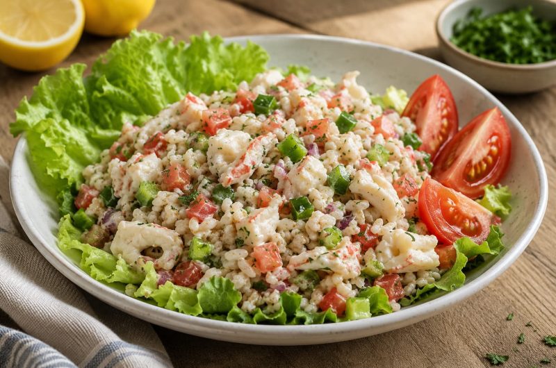 Light Crab and Brown Rice Salad with Lemon Yogurt Dressing